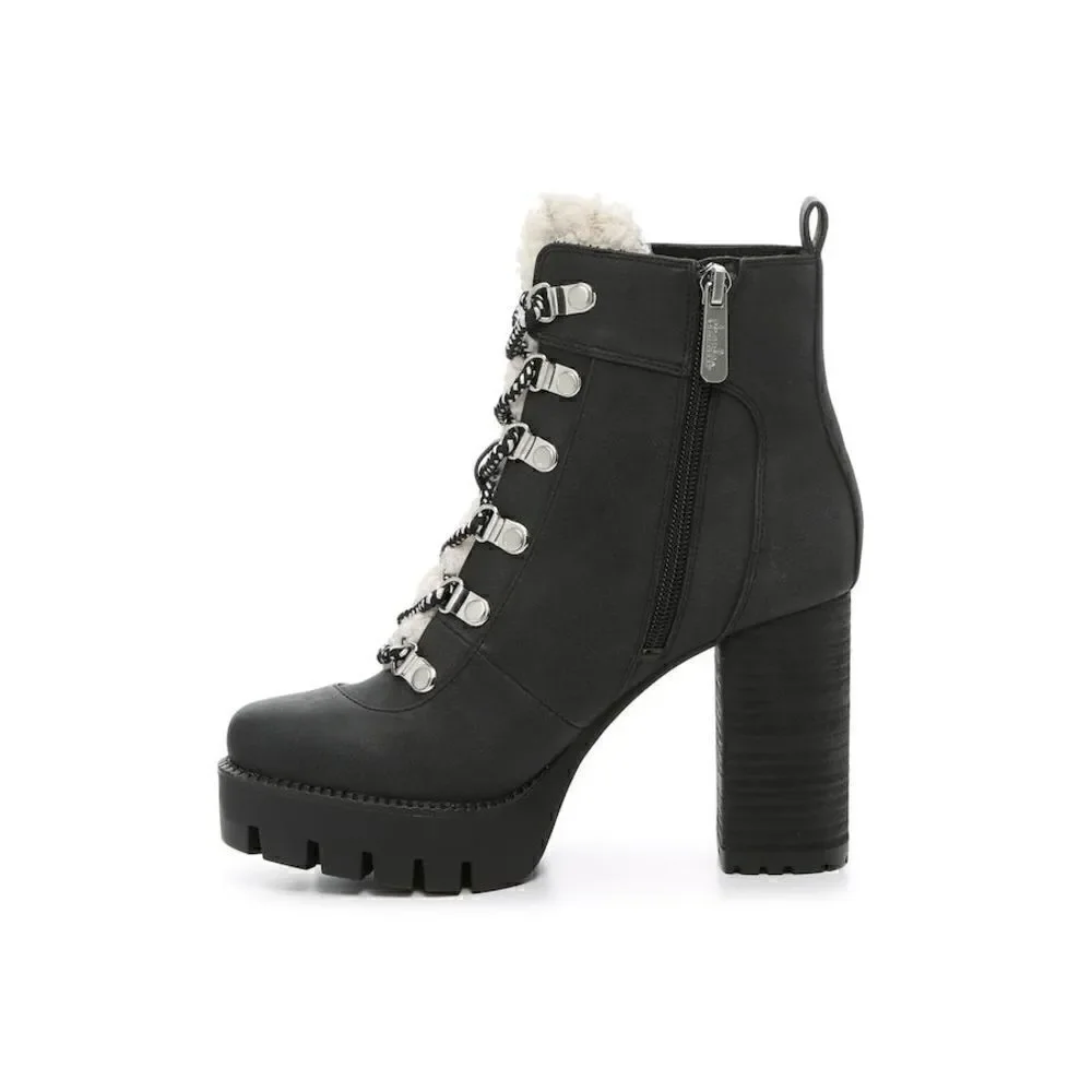 CHARLES BY CHARLES DAVID WEARY FAUX NUBUCK AND FAUX-FUR PLATFORM ANKLE B… - Picture 4 of 16